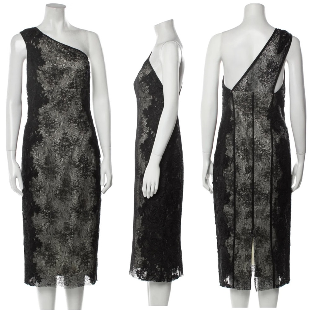 Anthropologie Monique Lhuillier One Shoulder Chantilly Lace Dress- Sz:10
